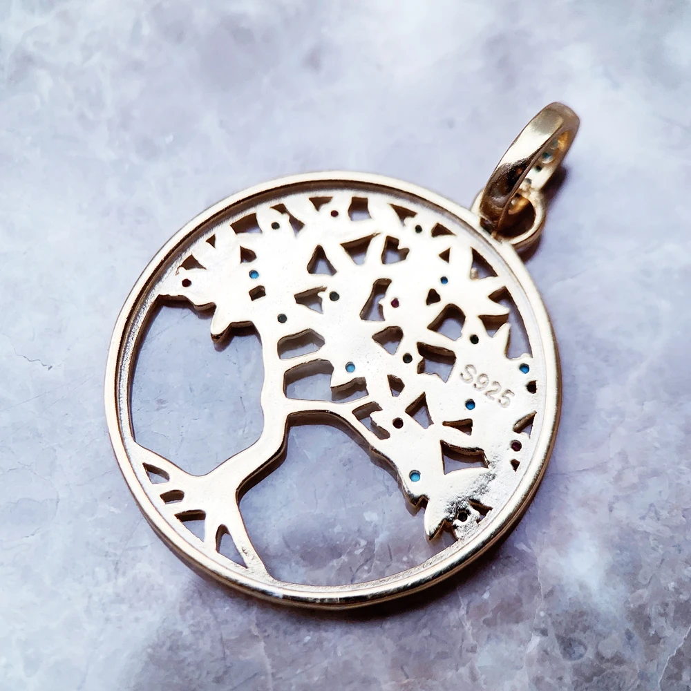 Pendant Colorful Golden Tree New 925 Sterling Silver Fine Jewelry Europe Romantic Accessories Gift For Woman