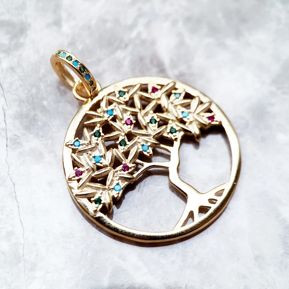 Pendant Colorful Golden Tree New 925 Sterling Silver Fine Jewelry Europe Romantic Accessories Gift For Woman