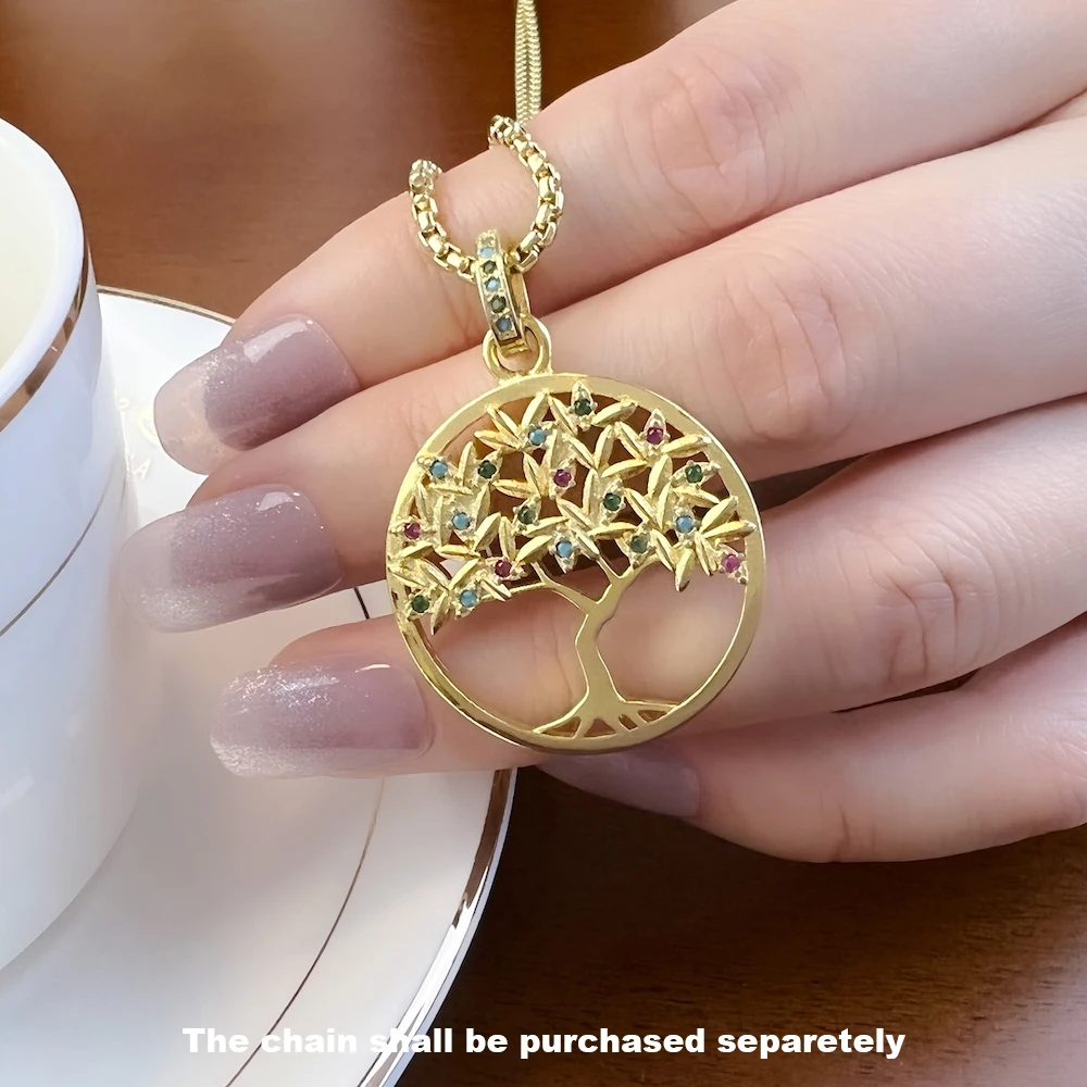 Pendant Colorful Golden Tree New 925 Sterling Silver Fine Jewelry Europe Romantic Accessories Gift For Woman