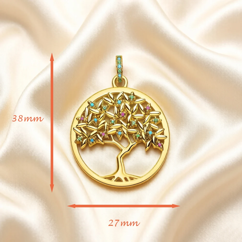 Pendant Colorful Golden Tree New 925 Sterling Silver Fine Jewelry Europe Romantic Accessories Gift For Woman