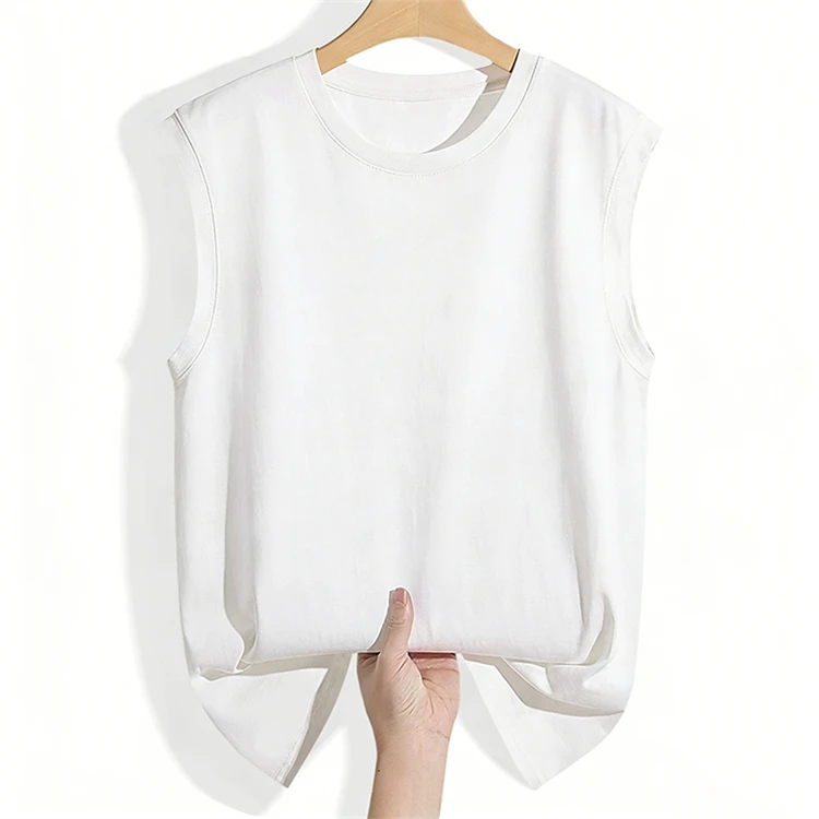 Women's Tank Top 2026 Summer Cotton O-Neck Sleeveless Vest Solid Color Ribbed Cuff Loose Casual Versatile Solid Color Camisole