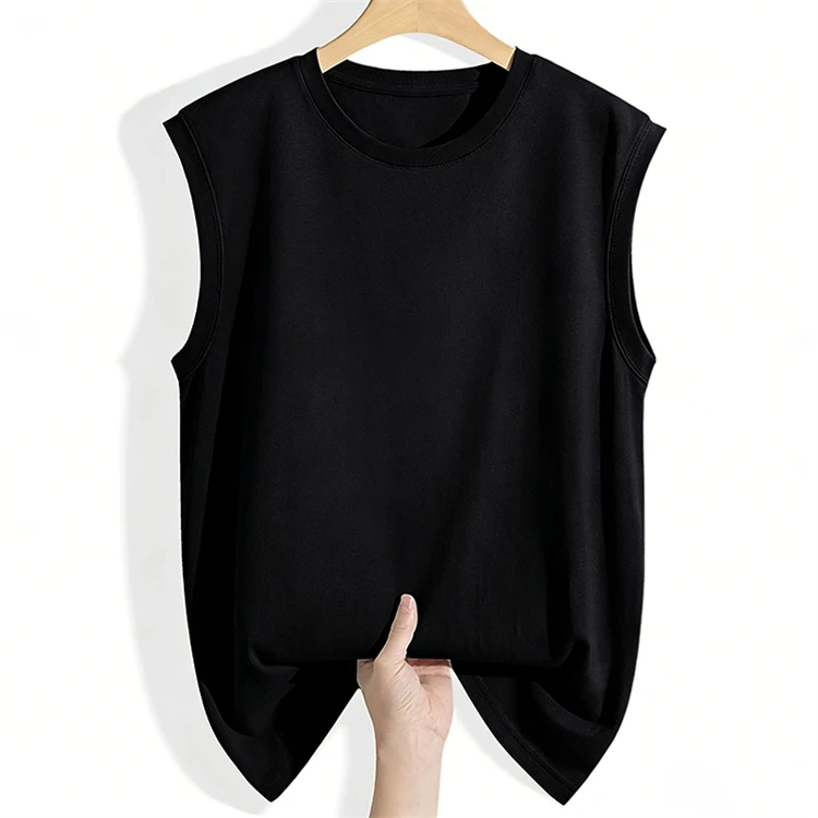 Women's Tank Top 2026 Summer Cotton O-Neck Sleeveless Vest Solid Color Ribbed Cuff Loose Casual Versatile Solid Color Camisole