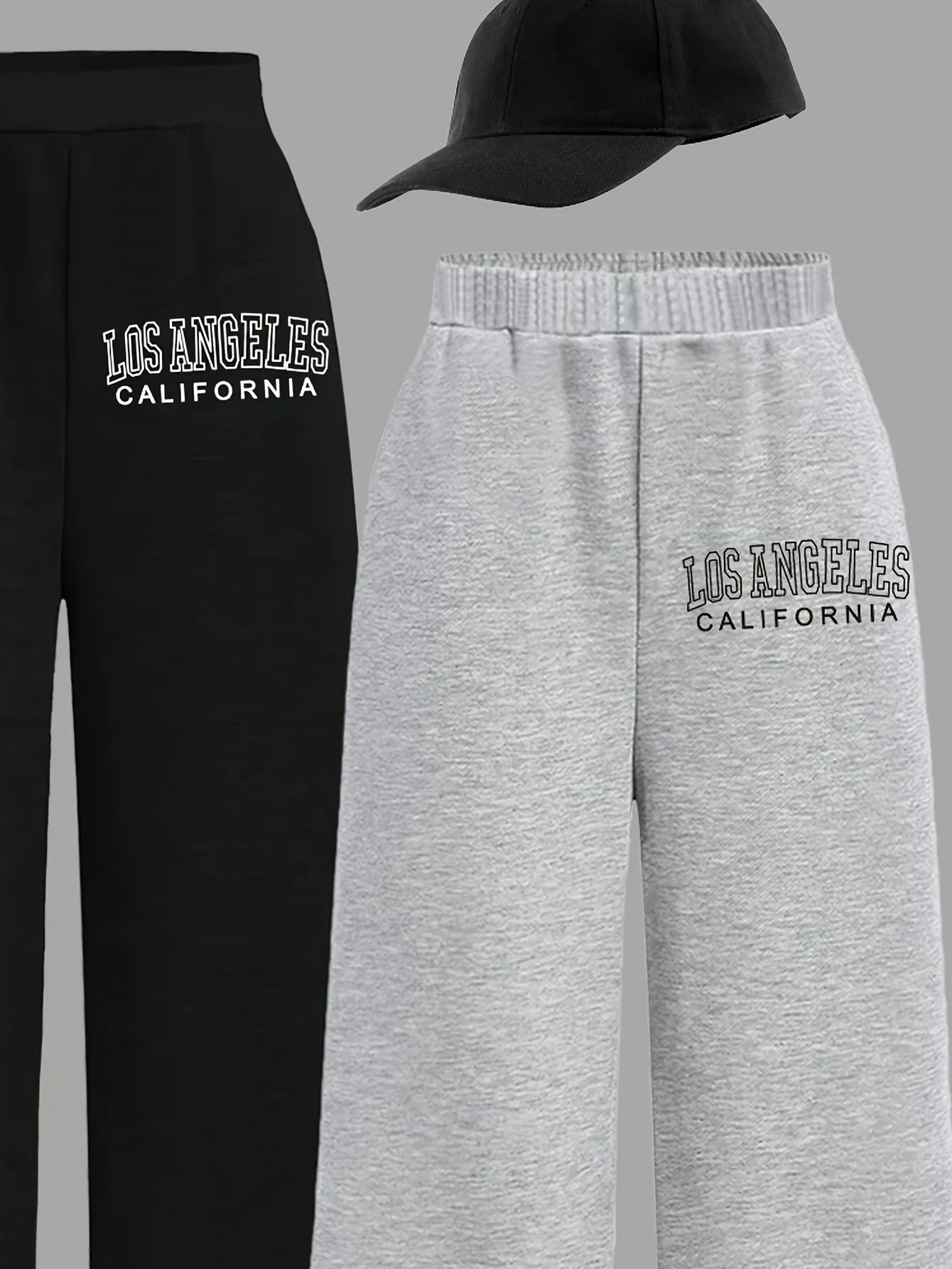 Kids Girls 2 Pack "Los Angeles" Letter Print Elastic Waist Wide Leg Sweatpants Casual Daily School Wear Pants