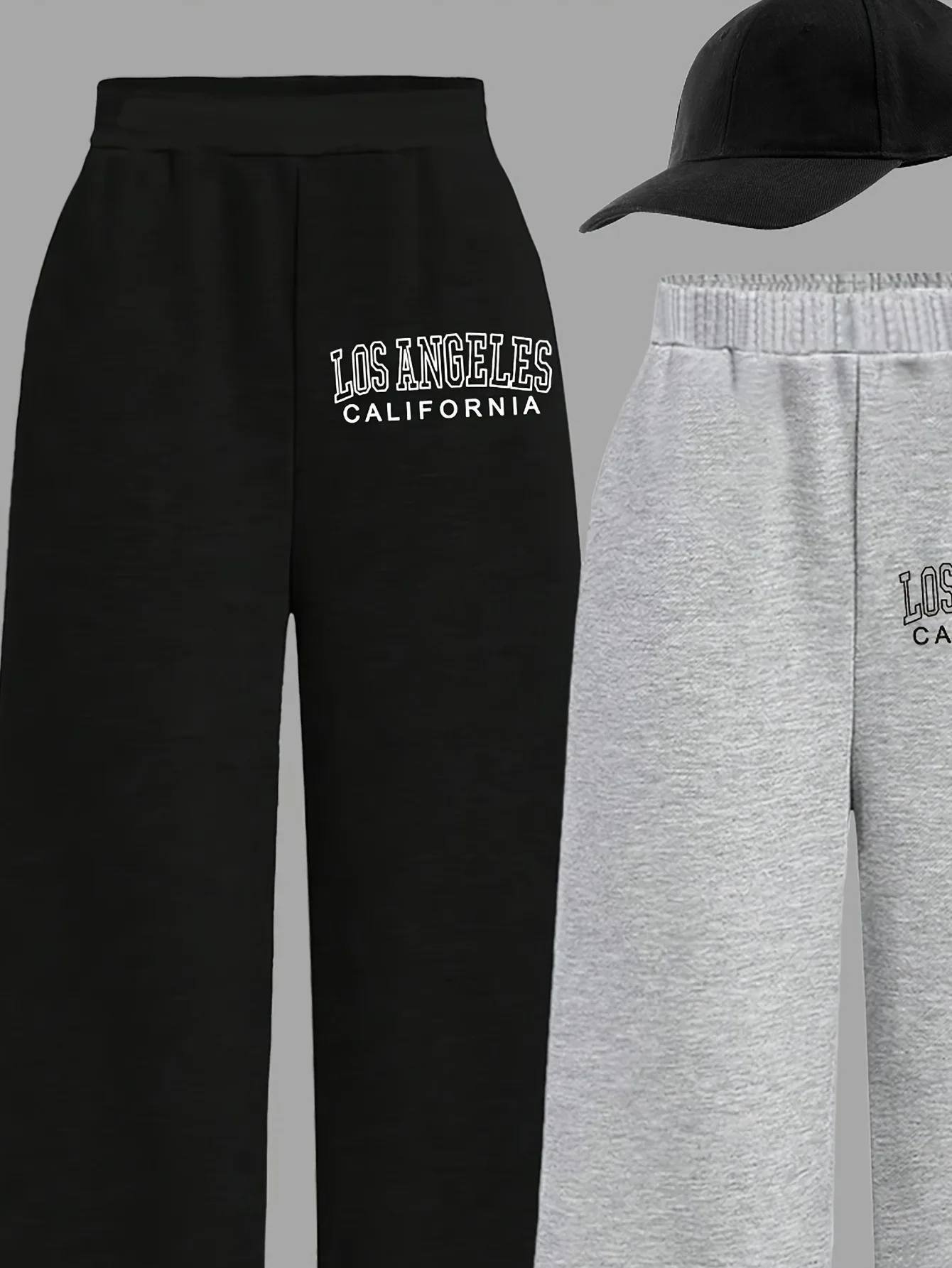 Kids Girls 2 Pack "Los Angeles" Letter Print Elastic Waist Wide Leg Sweatpants Casual Daily School Wear Pants