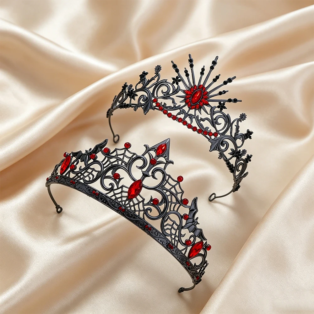1/2pcs Hip-hop Punk Style Cool Fashion Gorgeous Mysterious Red Crown Set Bride Character Midnight Party Outfit Hair Accessory