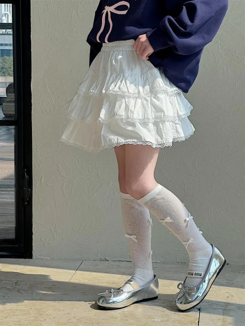 RAISE Summer Kids Girls Skirt White Children Girls Bubble Cake Skirts Elastic Waist Infant Baby Girl Lace Skirt 1-12Y Girl Dress