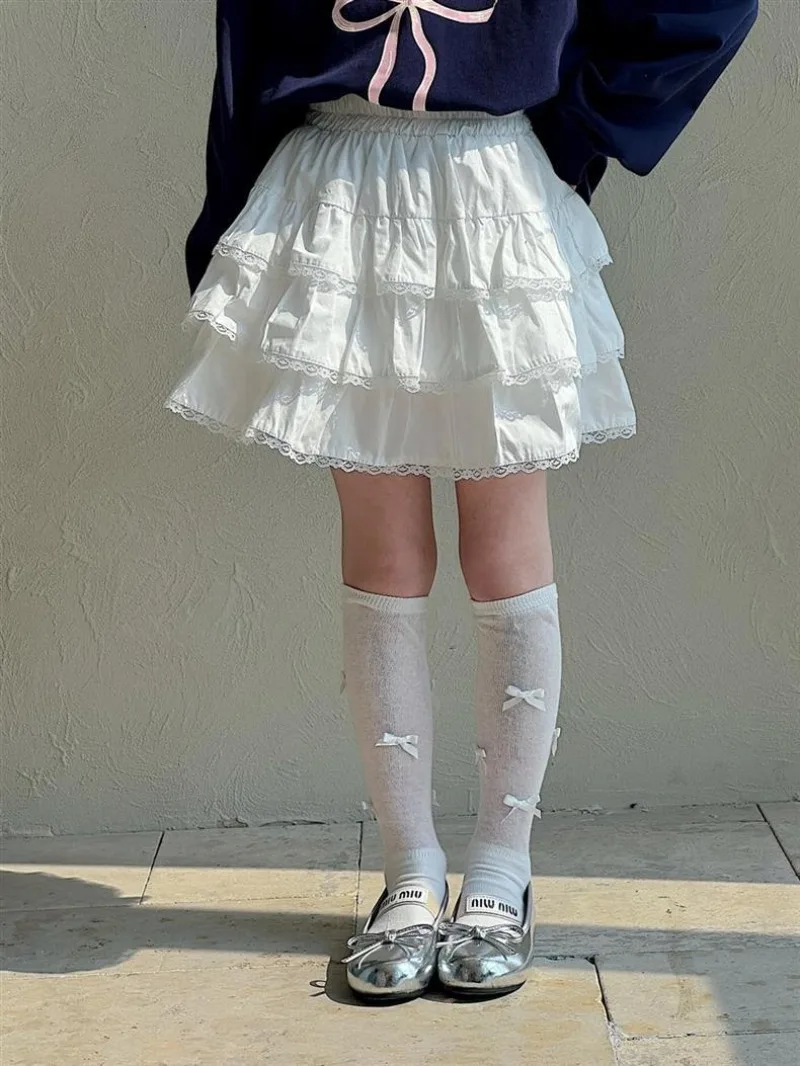 RAISE Summer Kids Girls Skirt White Children Girls Bubble Cake Skirts Elastic Waist Infant Baby Girl Lace Skirt 1-12Y Girl Dress