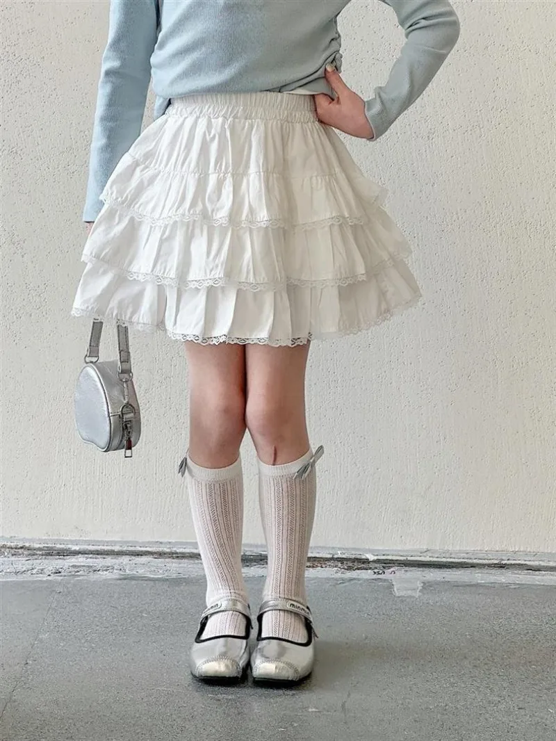RAISE Summer Kids Girls Skirt White Children Girls Bubble Cake Skirts Elastic Waist Infant Baby Girl Lace Skirt 1-12Y Girl Dress