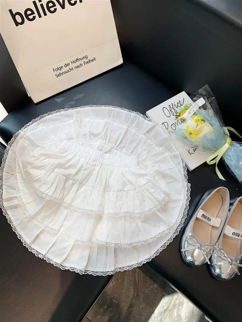 RAISE Summer Kids Girls Skirt White Children Girls Bubble Cake Skirts Elastic Waist Infant Baby Girl Lace Skirt 1-12Y Girl Dress