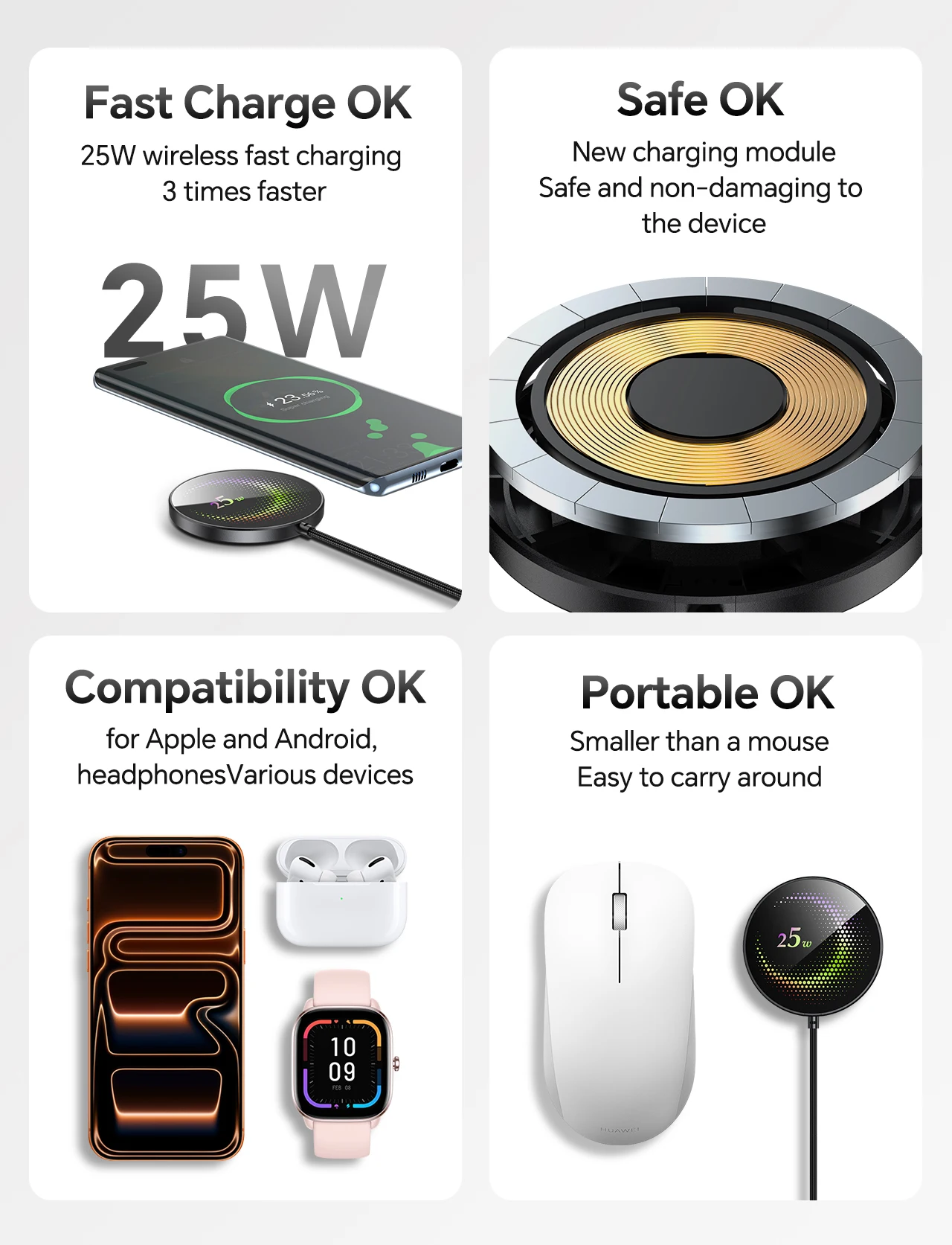 Wireless Charger 25W Mobile Phone Chargers Stand For iPhone 17 16 15 14 13 12 Pro Max Samsung Xiaomi Fast Charging Dock Station