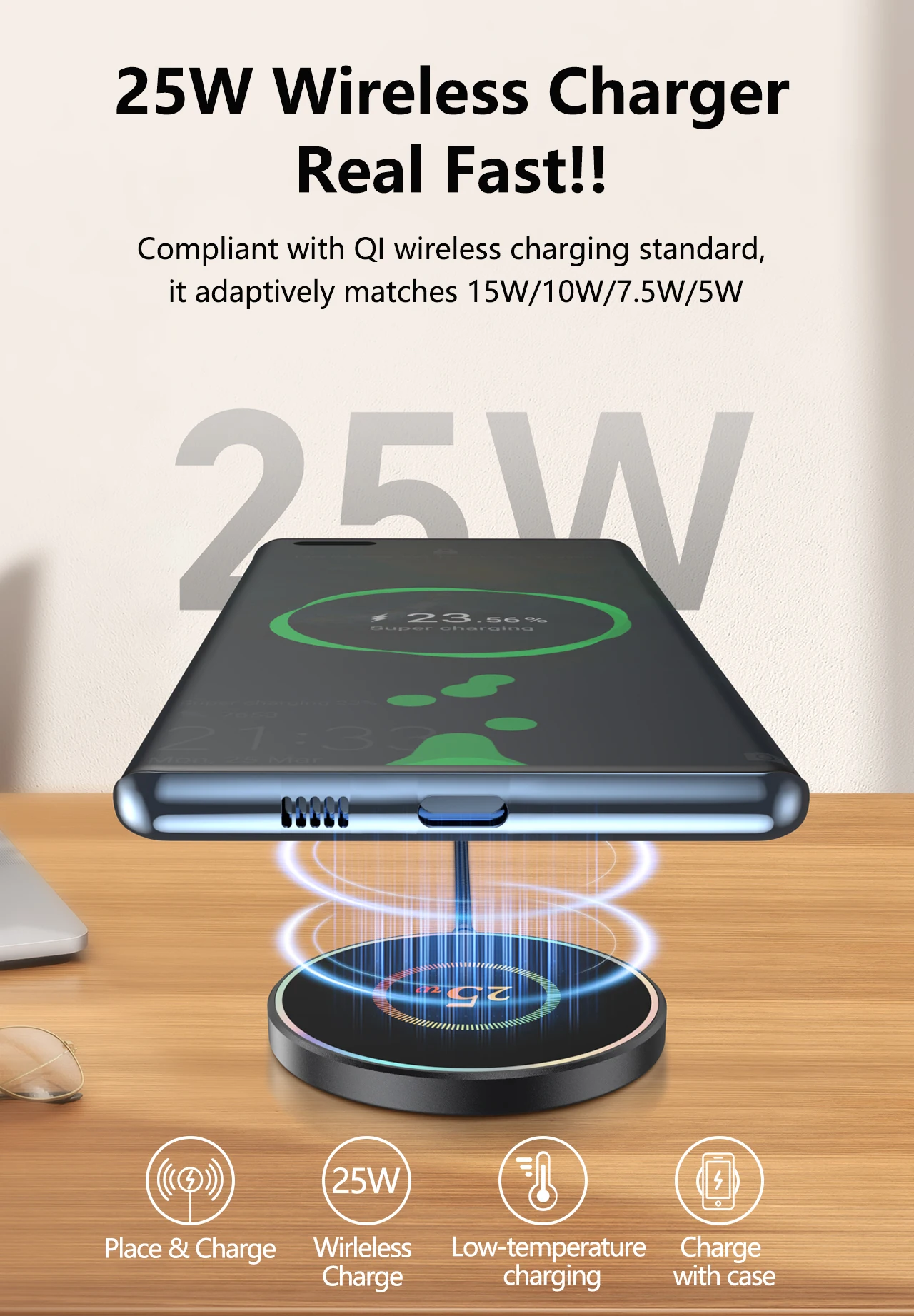 Wireless Charger 25W Mobile Phone Chargers Stand For iPhone 17 16 15 14 13 12 Pro Max Samsung Xiaomi Fast Charging Dock Station