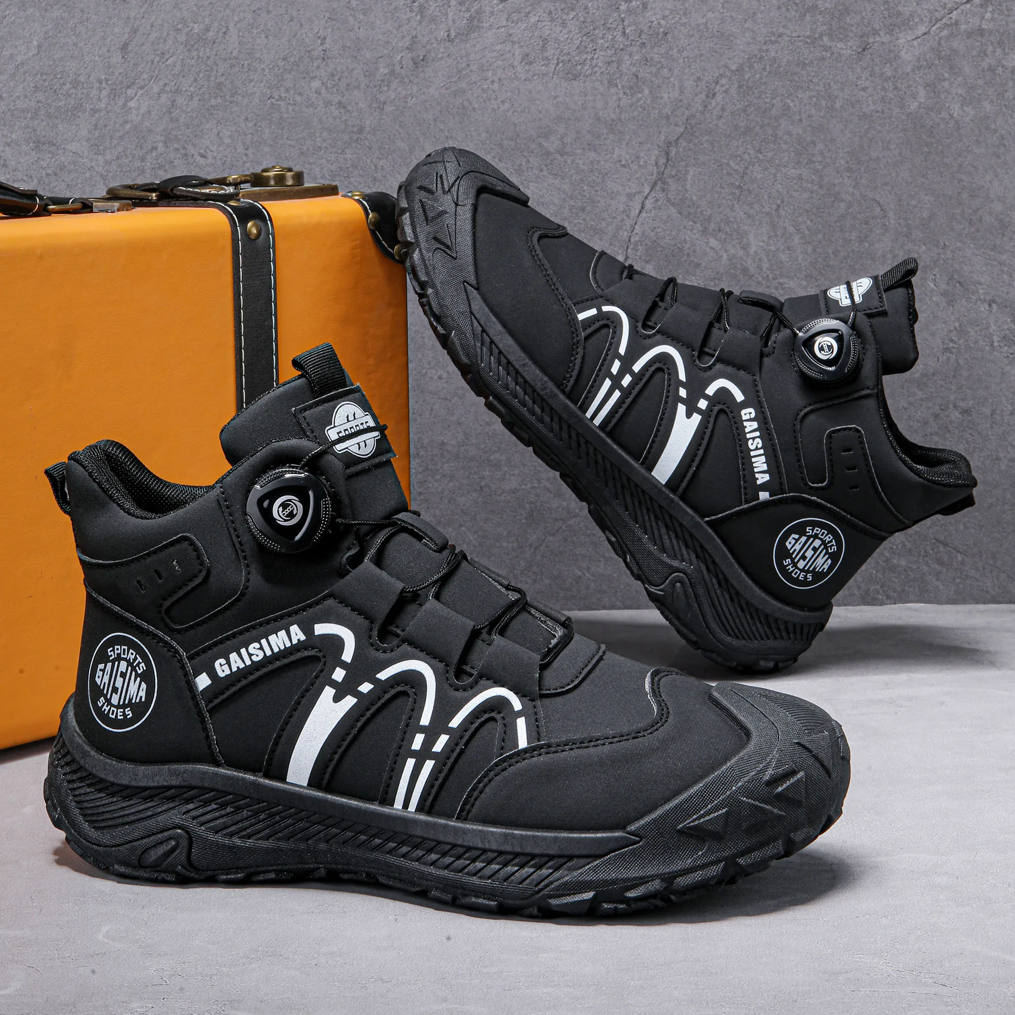 Men's high  boots, outdoor sports shoes, anti slip and wear-resistant rotating buckle hiking shoes, men's shoes