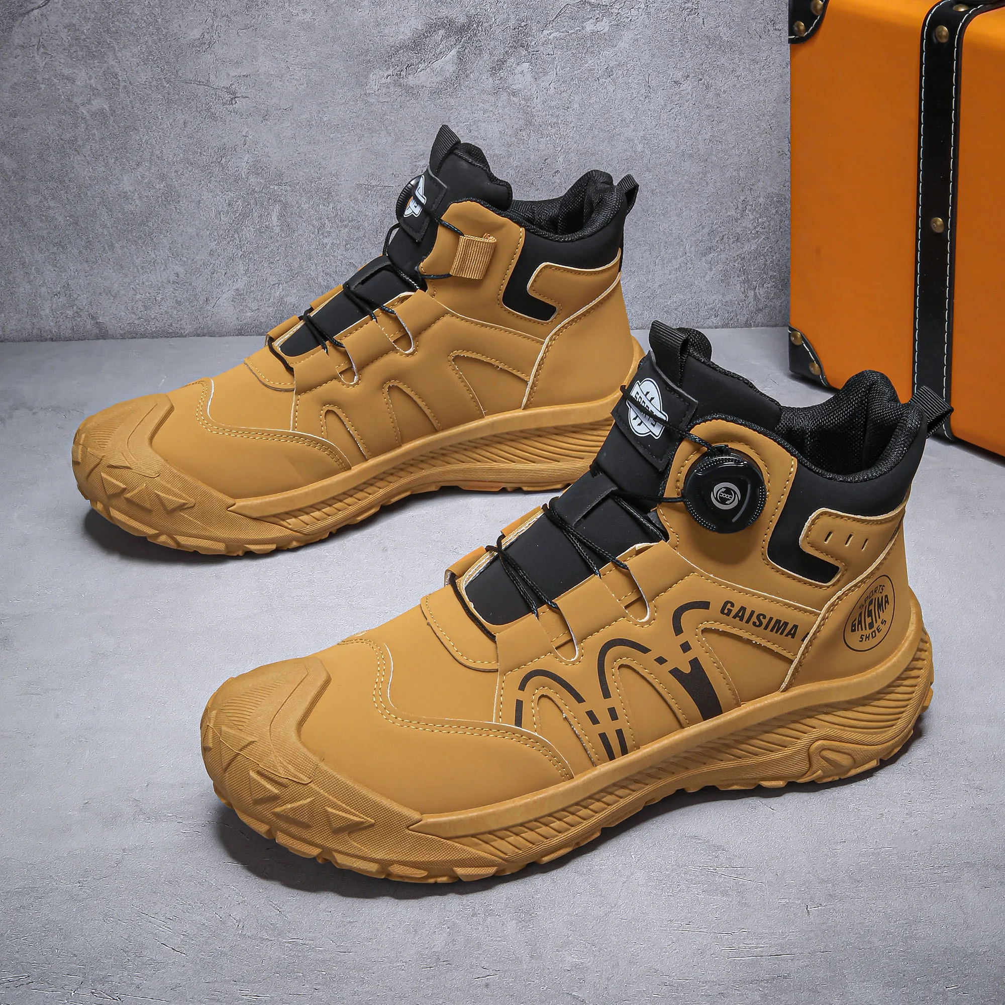 Men's high  boots, outdoor sports shoes, anti slip and wear-resistant rotating buckle hiking shoes, men's shoes