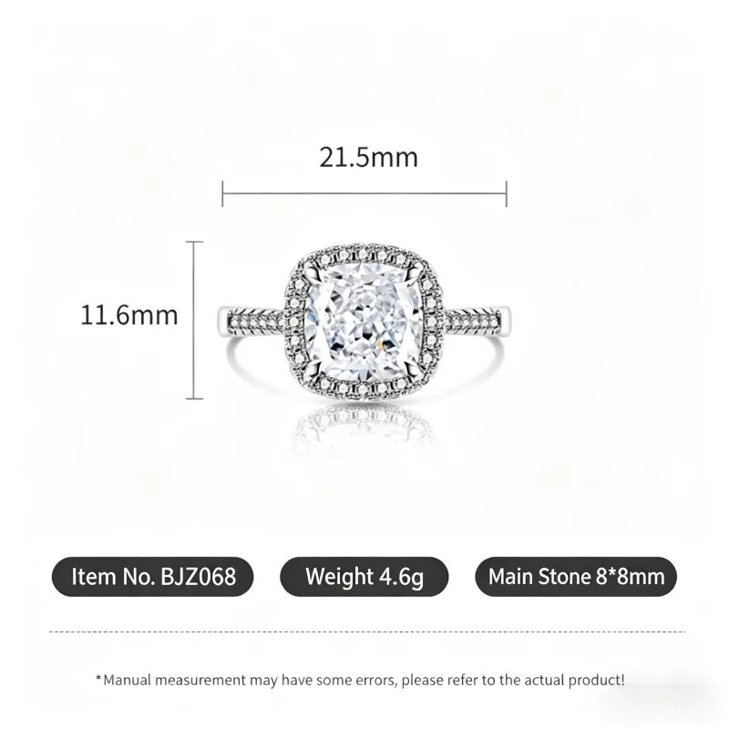 925 Sterling Silver Stylish and Simple Ice Flower Cut Princess Square Bag Zircon Ring Birthday Party Anniversary Gift