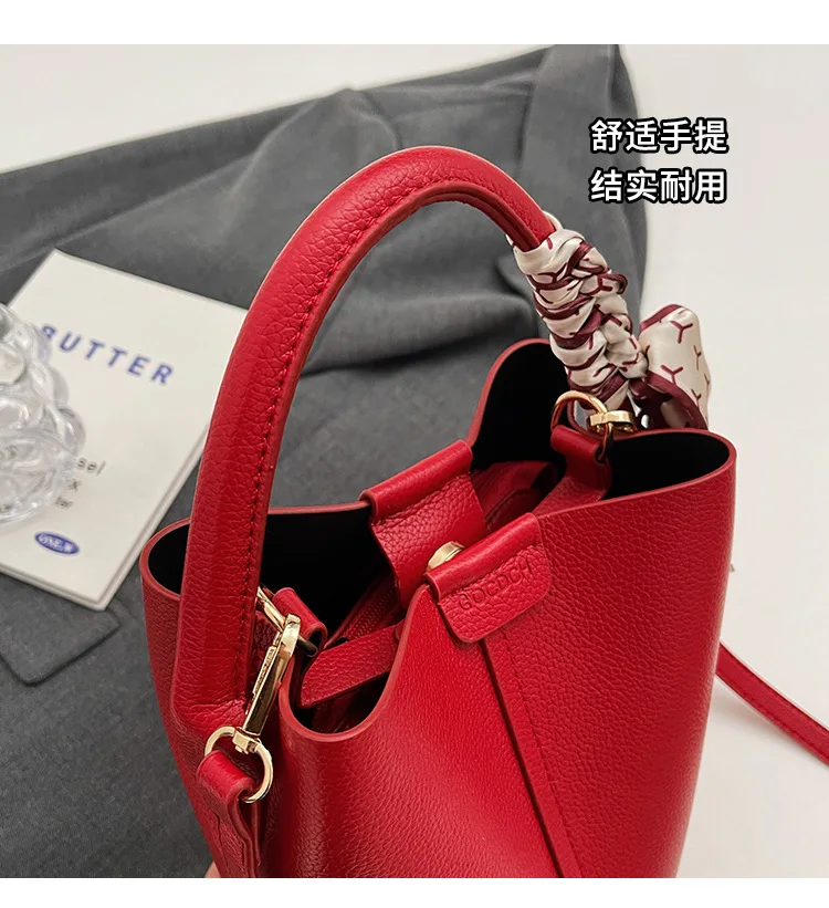 2026 Hot Selling Simplicity High-end Women's Crossbody Red Bag PU Material Versatile Bucket Bag Fashion Handbag Commuting