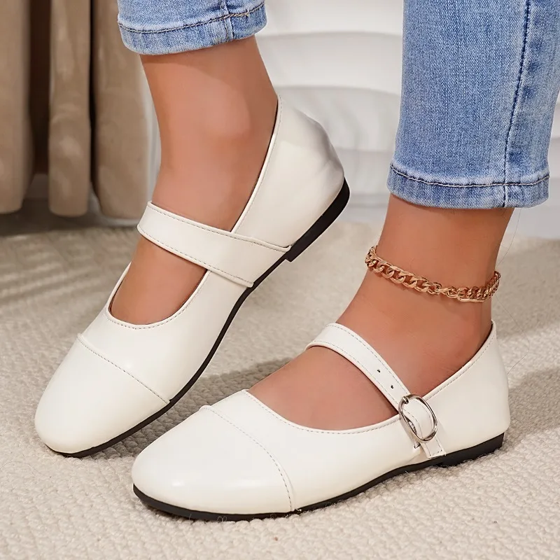 New Spring Fashion Solid Color Women's Mary Jane Shoes 2026 Luxury Round Toe Buckle Loafers Comfortable Office Womens Flat Shoes