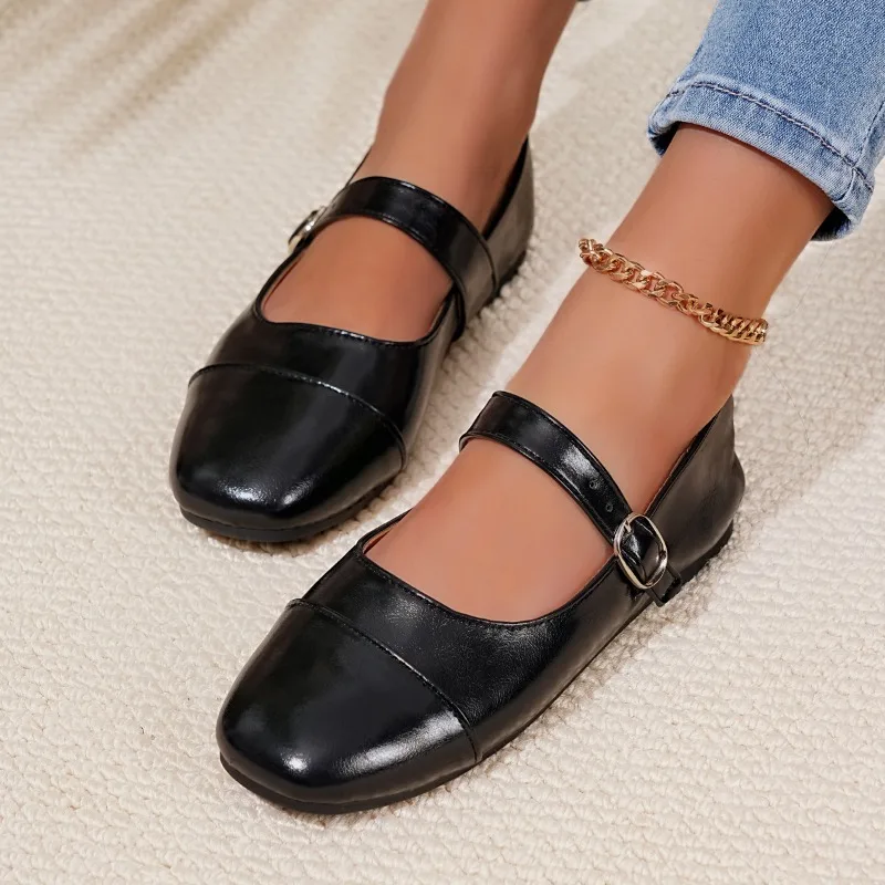 New Spring Fashion Solid Color Women's Mary Jane Shoes 2026 Luxury Round Toe Buckle Loafers Comfortable Office Womens Flat Shoes
