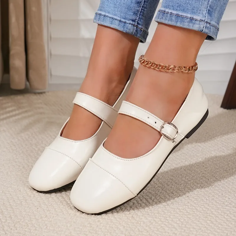 New Spring Fashion Solid Color Women's Mary Jane Shoes 2026 Luxury Round Toe Buckle Loafers Comfortable Office Womens Flat Shoes