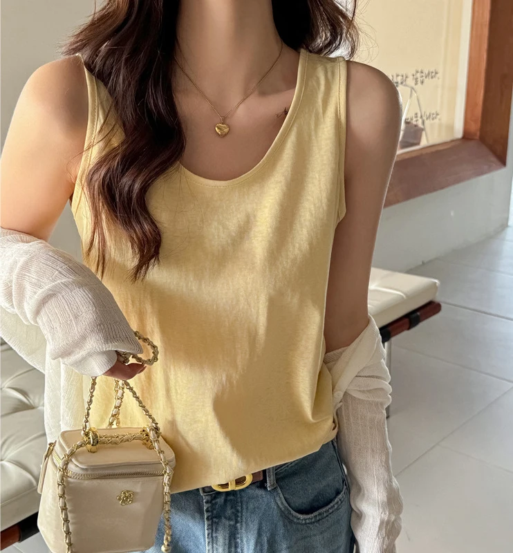 Women Korean Y2K Loose Singlet Soft Summer Casual Tank Top Bottom Sleeveless Street Vest All-Match Breathable Clothes Trendy Tee