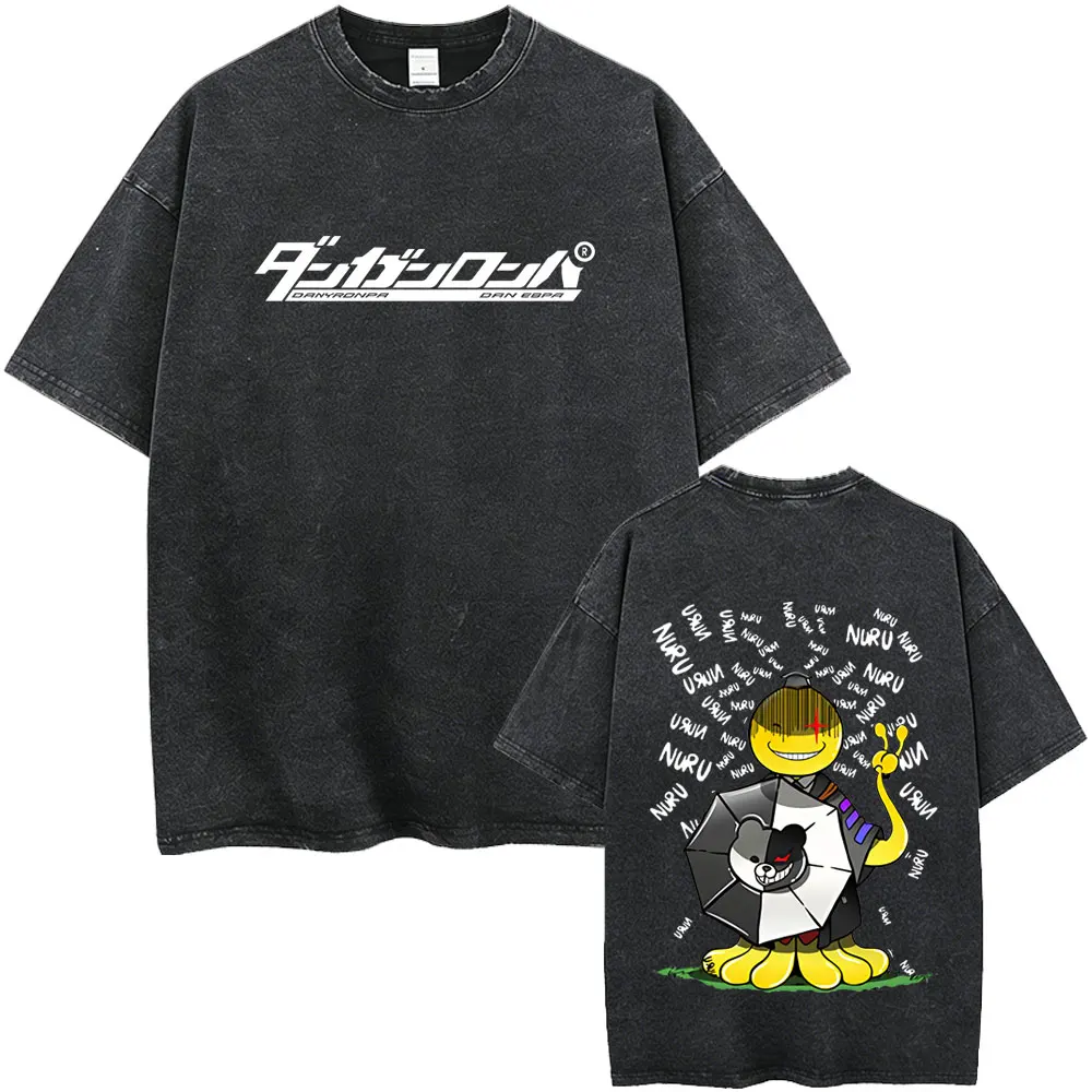 Washed Vintage Anime Danganronpa Moms Against Nagito Komaeda Graphic T-shirts Men Manga Funny Oversized Short Sleeve T Shirts