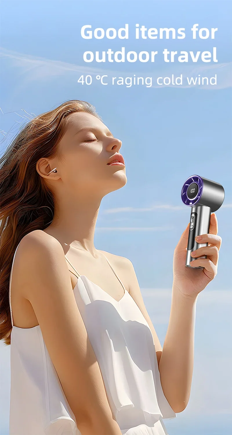 Lenovo Handheld Fan 100 Speeds Adjustable USB Rechargeable Mini Turbo High Speed Cooling Fan for Outdoor Travel Office Home New