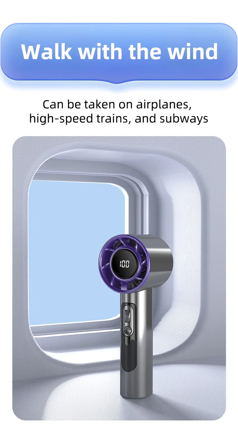 Lenovo Handheld Fan 100 Speeds Adjustable USB Rechargeable Mini Turbo High Speed Cooling Fan for Outdoor Travel Office Home New