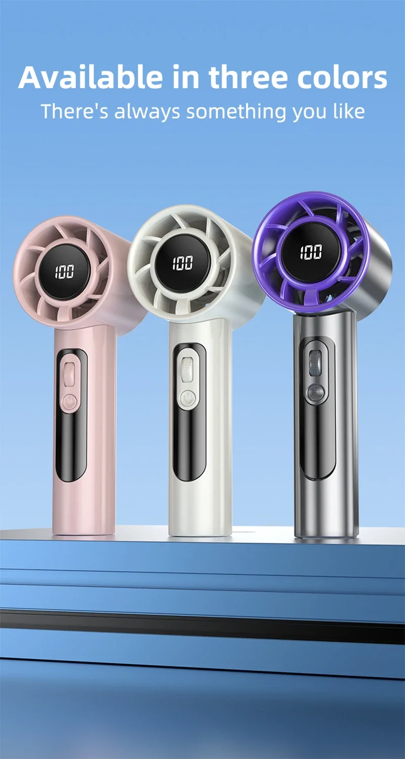 Lenovo Handheld Fan 100 Speeds Adjustable USB Rechargeable Mini Turbo High Speed Cooling Fan for Outdoor Travel Office Home New