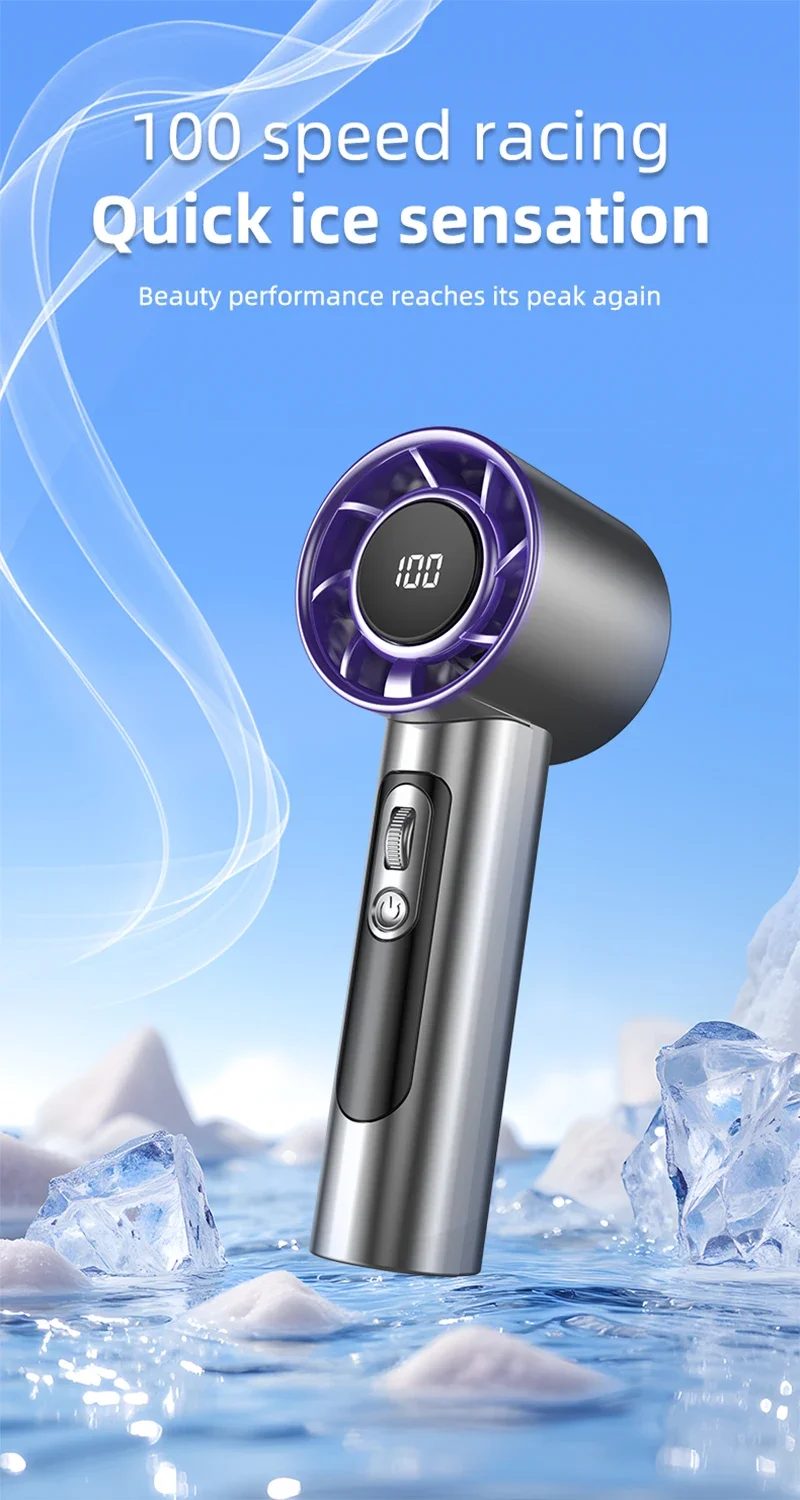 Lenovo Handheld Fan 100 Speeds Adjustable USB Rechargeable Mini Turbo High Speed Cooling Fan for Outdoor Travel Office Home New