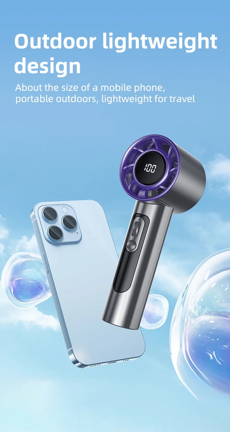 Lenovo Handheld Fan 100 Speeds Adjustable USB Rechargeable Mini Turbo High Speed Cooling Fan for Outdoor Travel Office Home New