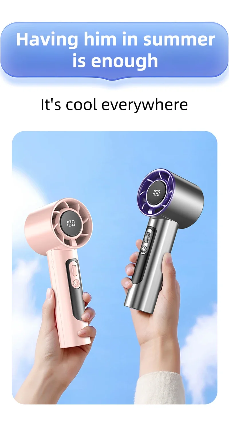 Lenovo Handheld Fan 100 Speeds Adjustable USB Rechargeable Mini Turbo High Speed Cooling Fan for Outdoor Travel Office Home New