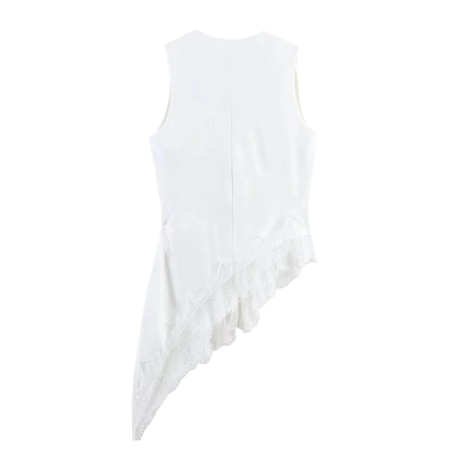 BSAY Women's Fashion Tank 2026 Spring Summer New Sleeveless V-neck Lace Trimmed Irregular Hem Satin Vest Chic Ladies Tops Mujer