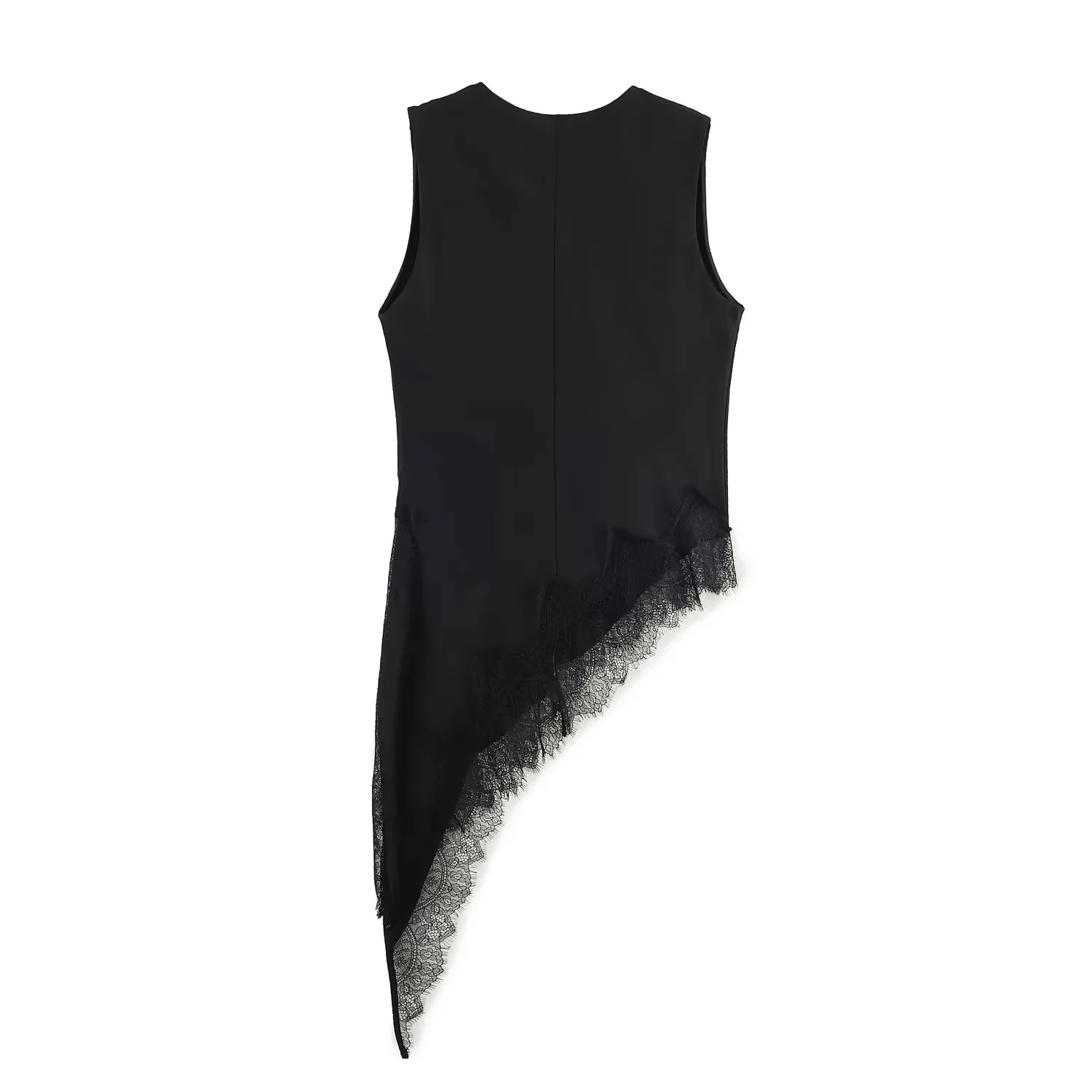 BSAY Women's Fashion Tank 2026 Spring Summer New Sleeveless V-neck Lace Trimmed Irregular Hem Satin Vest Chic Ladies Tops Mujer