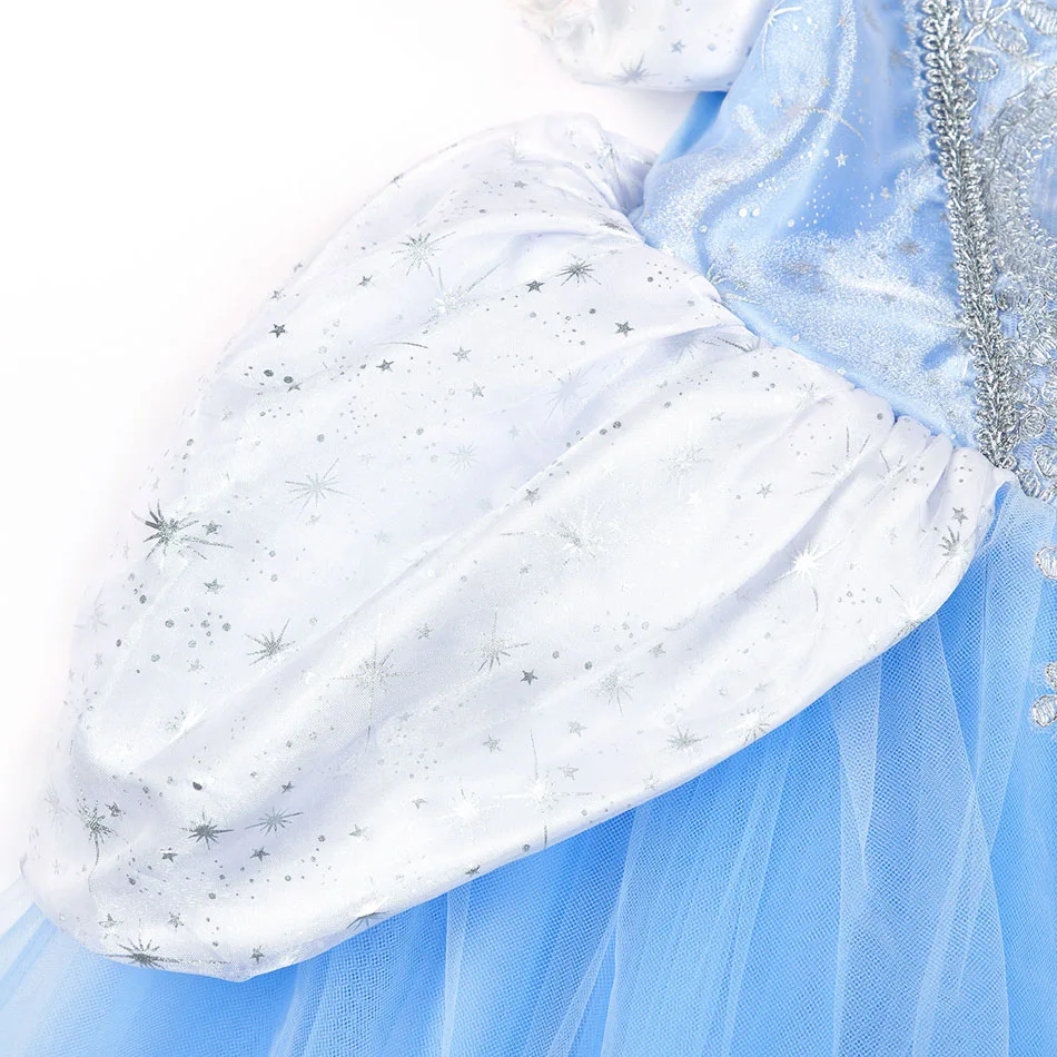 Girls Cinderella Princess Dress Puff Sleeve Embroidery Sequins Tulle Ball Gown Halloween Cosplay Birthday Party Carnival Costume