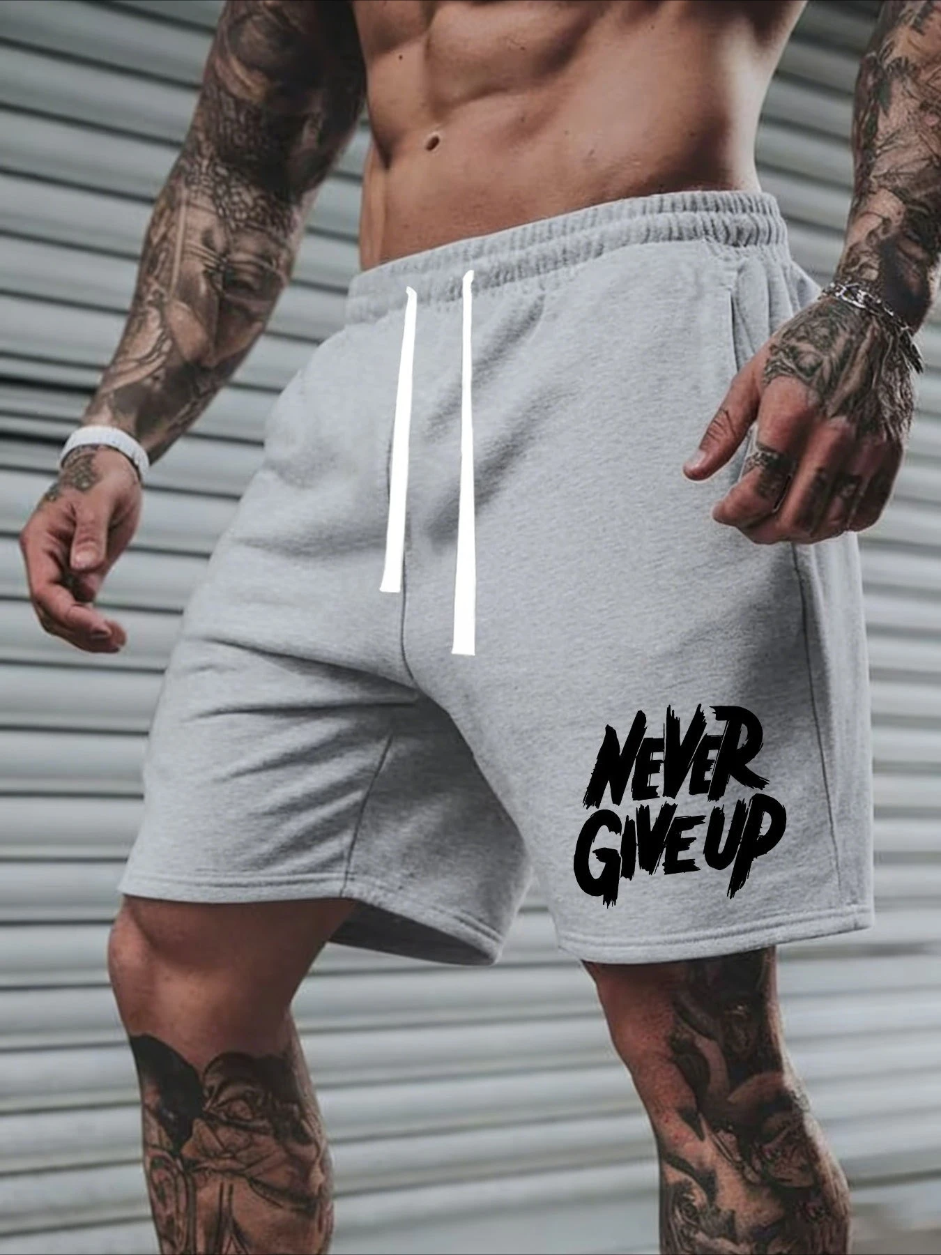 Men's Summer Fashion Letter Print Casual Shorts Loose Fit Elastic Waistband with Drawstring Suitable for Everyday Wear