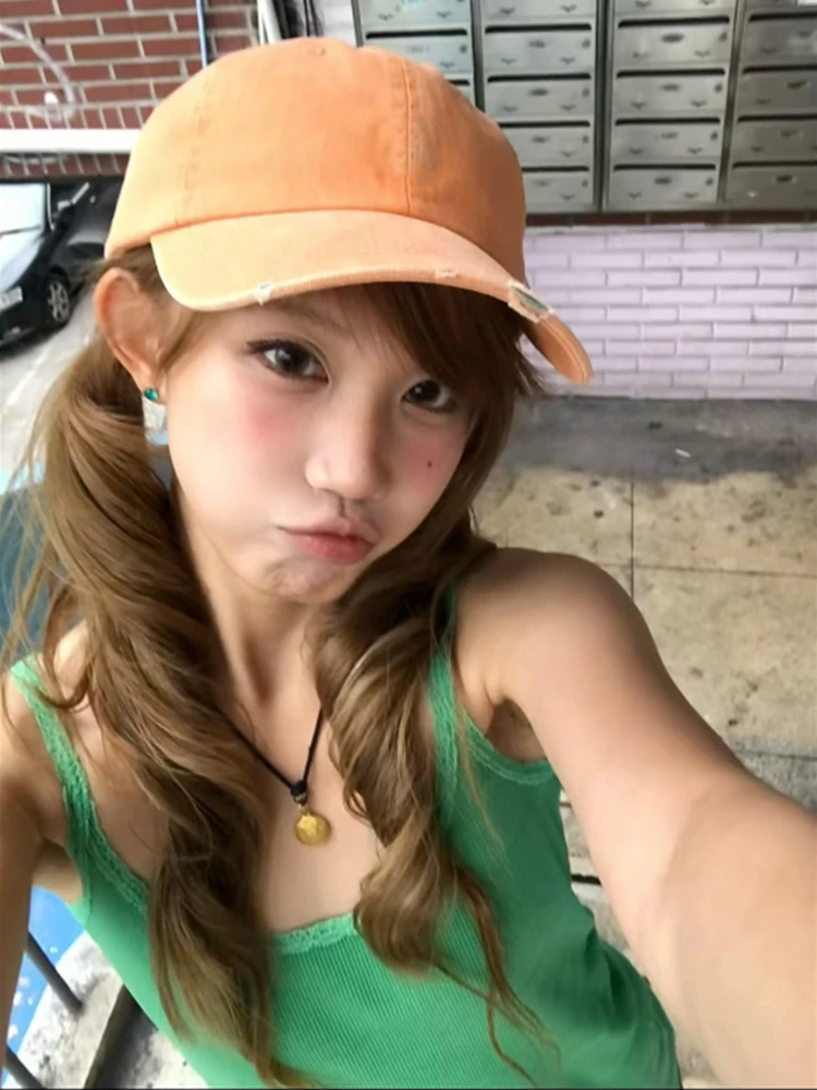 Tonngirls American Retro Tank Tops Women Lace Green Sleeveless Vintage Tops Y2k Aesthetic Camis Japanese 2000s Streetwear Tanks