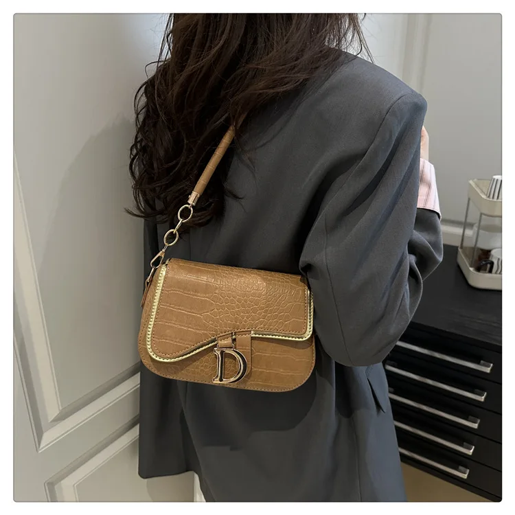 New Trendy Black Square Underarm Bag Fashion Women's Saddle Bag Casual Single Shoulder Soft PU Leather Crossbody Bag Female