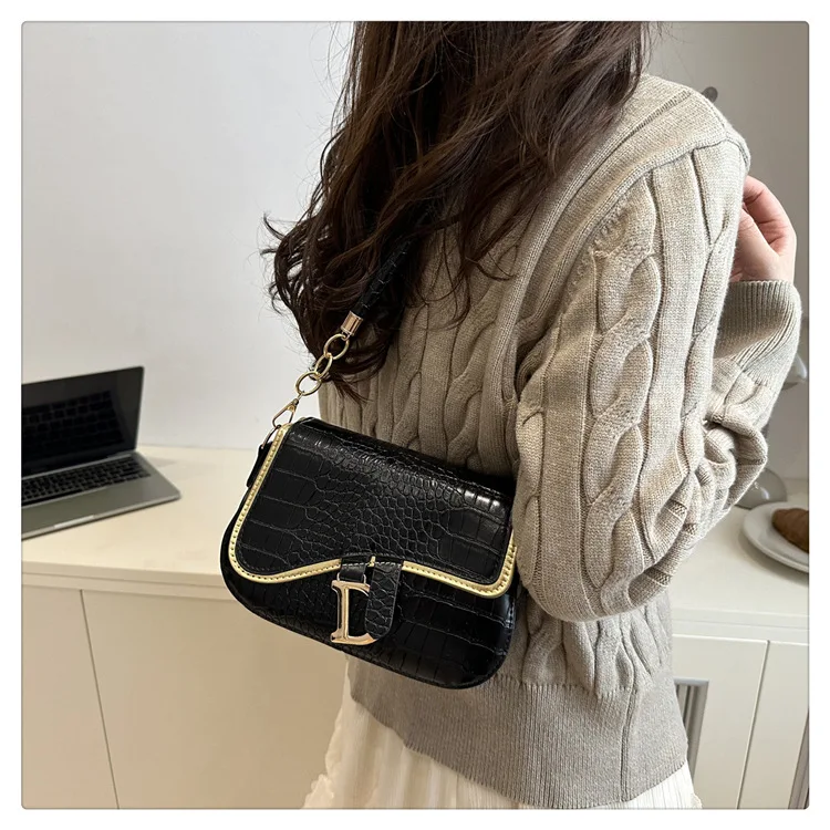 New Trendy Black Square Underarm Bag Fashion Women's Saddle Bag Casual Single Shoulder Soft PU Leather Crossbody Bag Female