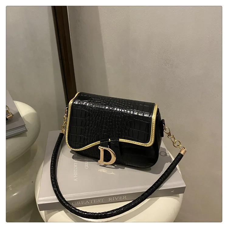 New Trendy Black Square Underarm Bag Fashion Women's Saddle Bag Casual Single Shoulder Soft PU Leather Crossbody Bag Female