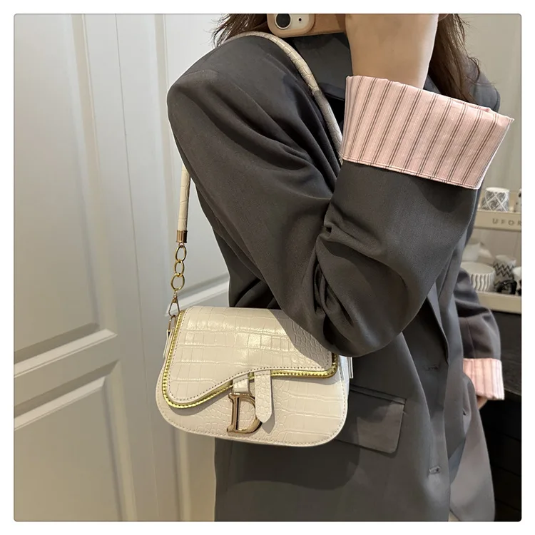 New Trendy Black Square Underarm Bag Fashion Women's Saddle Bag Casual Single Shoulder Soft PU Leather Crossbody Bag Female