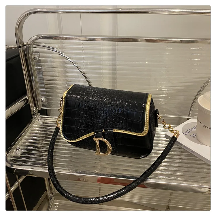 New Trendy Black Square Underarm Bag Fashion Women's Saddle Bag Casual Single Shoulder Soft PU Leather Crossbody Bag Female