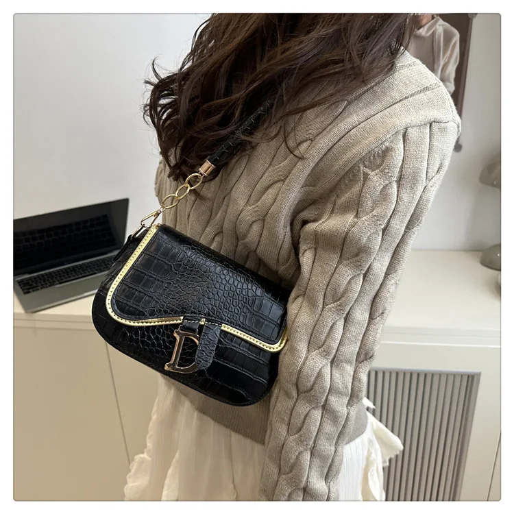 New Trendy Black Square Underarm Bag Fashion Women's Saddle Bag Casual Single Shoulder Soft PU Leather Crossbody Bag Female