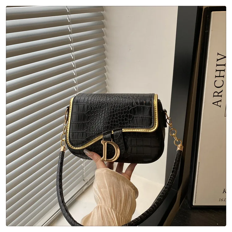New Trendy Black Square Underarm Bag Fashion Women's Saddle Bag Casual Single Shoulder Soft PU Leather Crossbody Bag Female