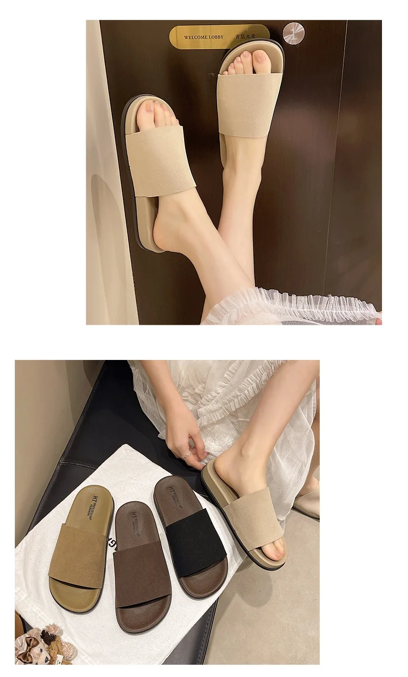 2026 Fashion Simple Suede Slip-On Anti-Slip Shoes for Women Summer Outing Flat Open-Toe Birken-Style Half Slippers