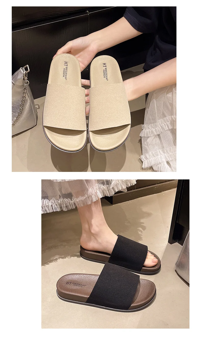 2026 Fashion Simple Suede Slip-On Anti-Slip Shoes for Women Summer Outing Flat Open-Toe Birken-Style Half Slippers