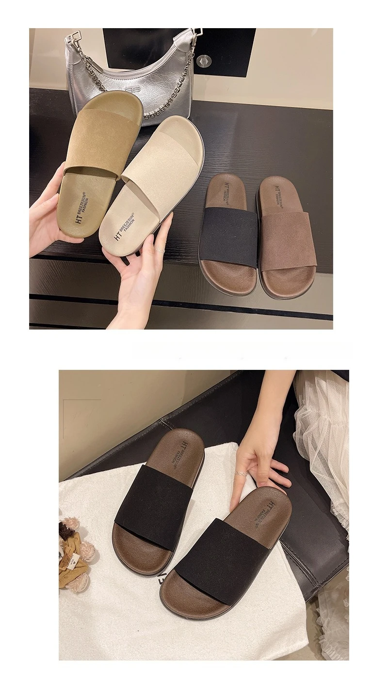 2026 Fashion Simple Suede Slip-On Anti-Slip Shoes for Women Summer Outing Flat Open-Toe Birken-Style Half Slippers