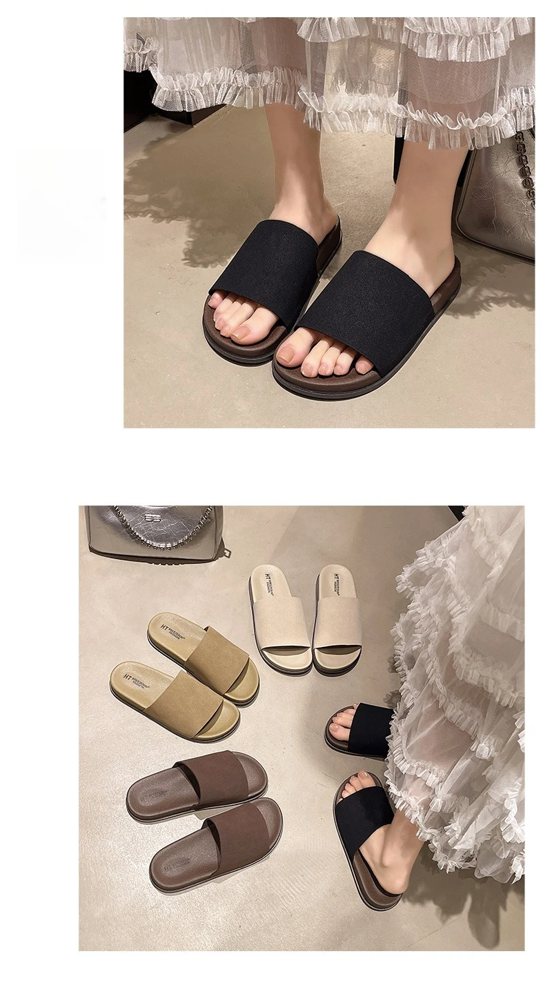 2026 Fashion Simple Suede Slip-On Anti-Slip Shoes for Women Summer Outing Flat Open-Toe Birken-Style Half Slippers