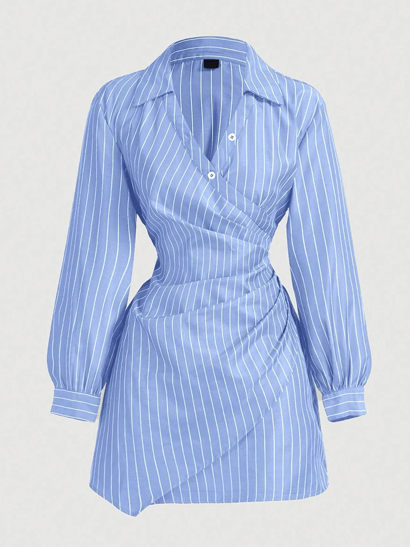 Women Casual Dresses Long Sleeve Striped Wrap Waist Shirt Dress Elegant Spring Summer Office Brunch Lightweight Mini Dress