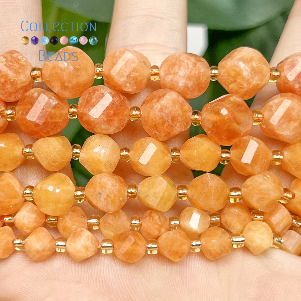 6 8 10mm Natural Stone Beads Orange Angel Jade Faceted Round Beads Loose Beads for Jewelry Making Diy Beading Accessory