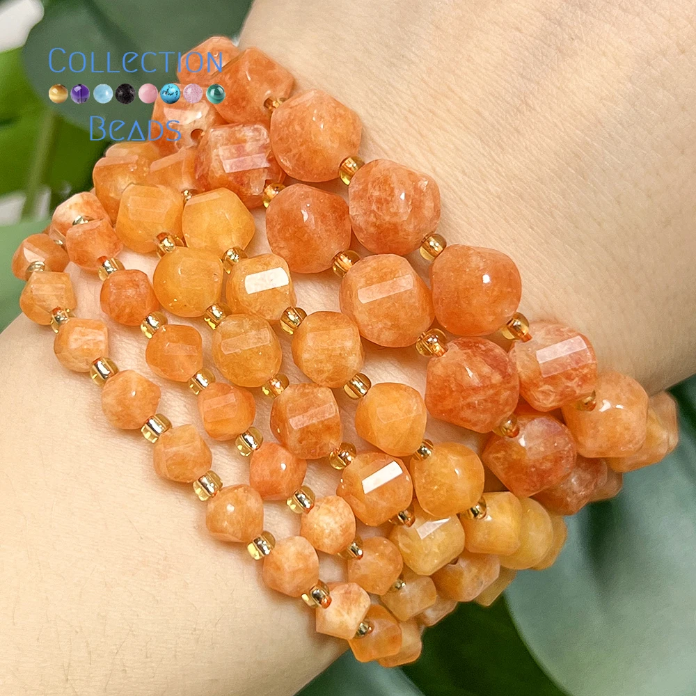 6 8 10mm Natural Stone Beads Orange Angel Jade Faceted Round Beads Loose Beads for Jewelry Making Diy Beading Accessory