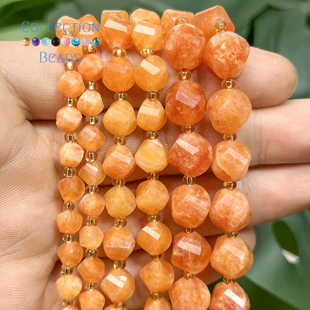 6 8 10mm Natural Stone Beads Orange Angel Jade Faceted Round Beads Loose Beads for Jewelry Making Diy Beading Accessory